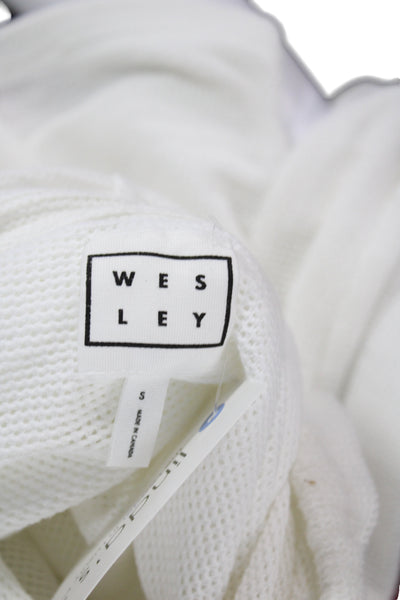 Wesley Women Pullover Hoodie White Long Sleeve 50/50 CottonPoly Size S
