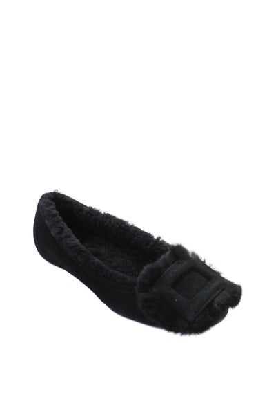 Roger Vivier Womens Suede Slide On Buckle Ballet Flats Black Size 6