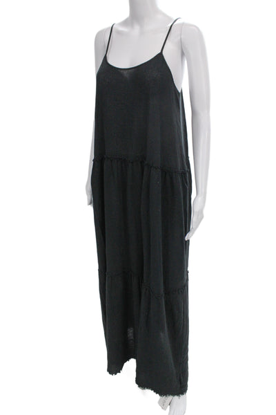 ATM Women Maxi Slip Dress Black Cotton Sleeveless Solid Bohemian Size M