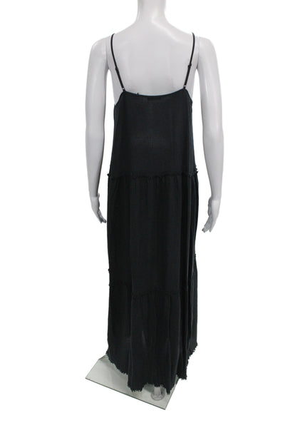 ATM Women Maxi Slip Dress Black Cotton Sleeveless Solid Bohemian Size M