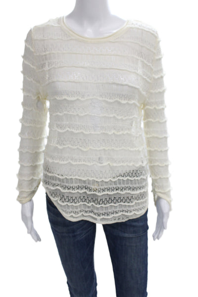 Opening Ceremony Womens Bohemian Long Sleeve Roundneck Linen Top White Size S