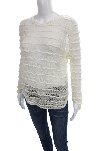 Opening Ceremony Womens Bohemian Long Sleeve Roundneck Linen Top White Size S
