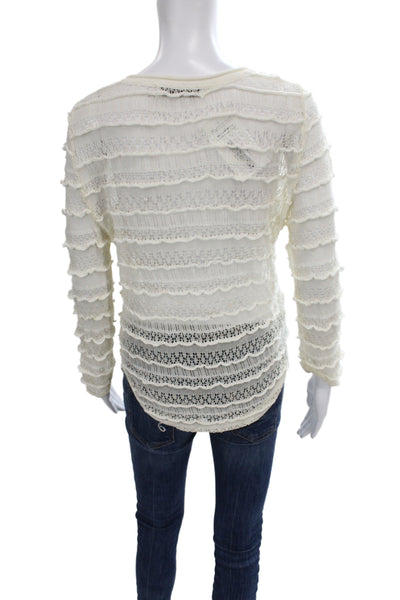 Opening Ceremony Womens Bohemian Long Sleeve Roundneck Linen Top White Size S