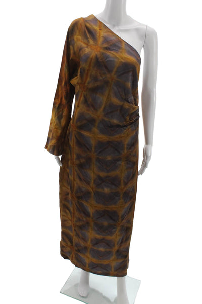 Zara Women Brown Viscose Mid-Calf Zip Dress Art Size L