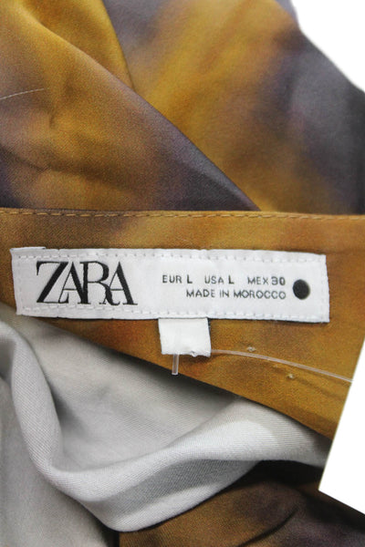 Zara Women Brown Viscose Mid-Calf Zip Dress Art Size L