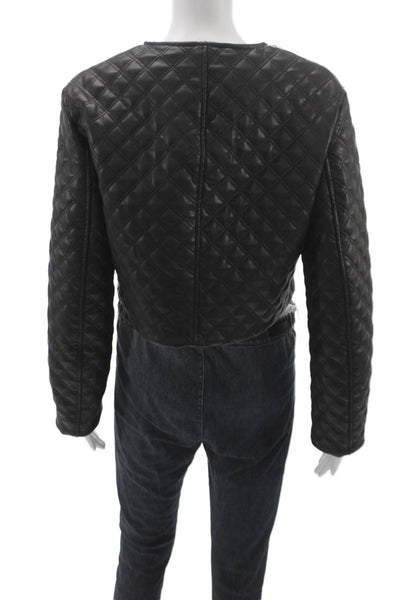 Zara Womens Quilted Biker Leather Zip Jacket Black Size M