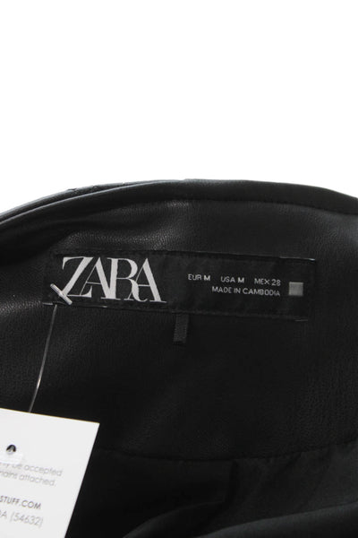 Zara Womens Quilted Biker Leather Zip Jacket Black Size M
