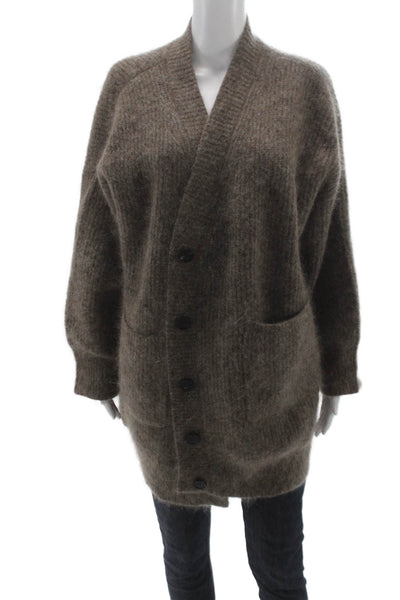 The Frankie Shop Unisex Brown V-Neck Mohair Blend Cardigan Button Size L