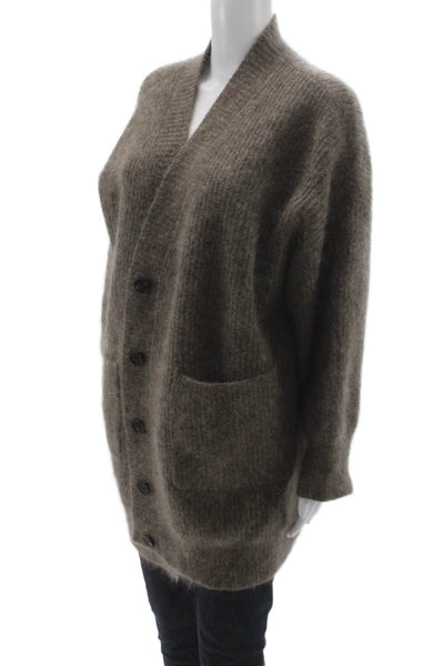 The Frankie Shop Unisex Brown V-Neck Mohair Blend Cardigan Button Size L