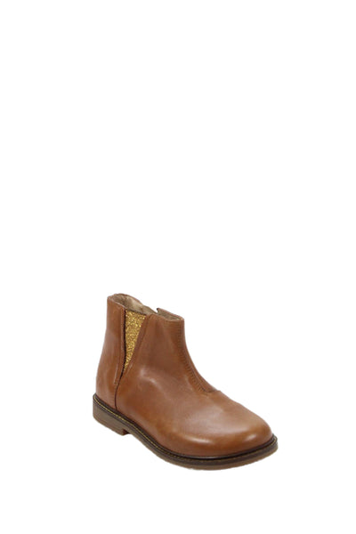 Pom d Api Girls Side Zip Metallic Trim Leather Ankle Boots Brown Size 26