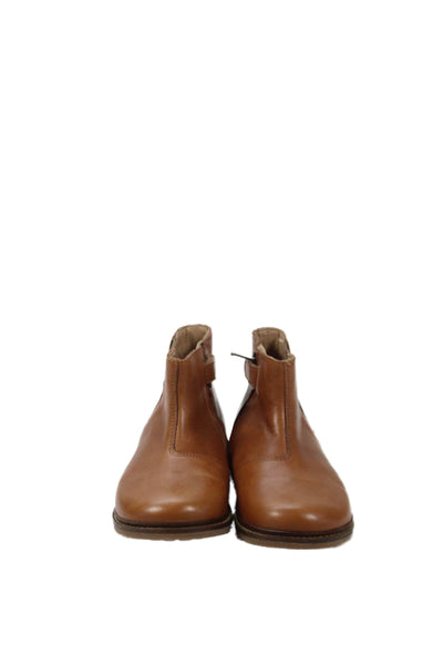Pom d Api Girls Side Zip Metallic Trim Leather Ankle Boots Brown Size 26