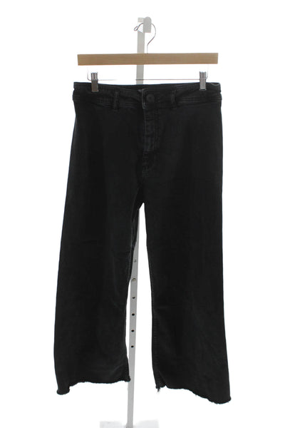 Zara Womens Cropped Wide Leg Jeans Black Denim Mid Rise Size 10