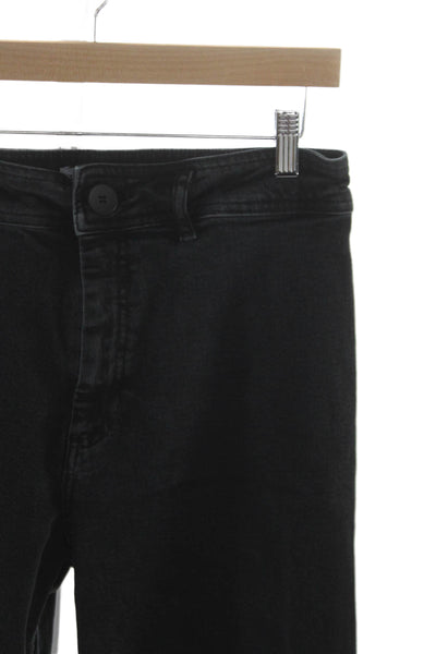 Zara Womens Cropped Wide Leg Jeans Black Denim Mid Rise Size 10