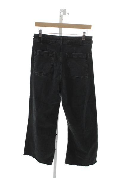 Zara Womens Cropped Wide Leg Jeans Black Denim Mid Rise Size 10