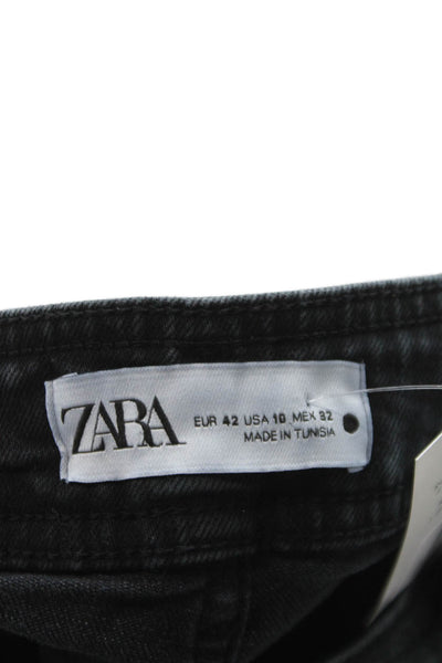 Zara Womens Cropped Wide Leg Jeans Black Denim Mid Rise Size 10
