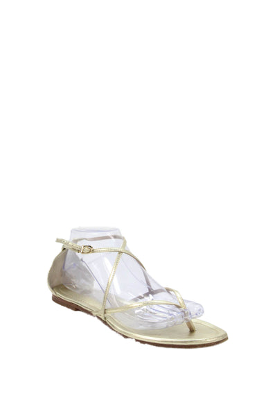 J Crew Womens Leather Thong Buckled Sandals Gold Size 9