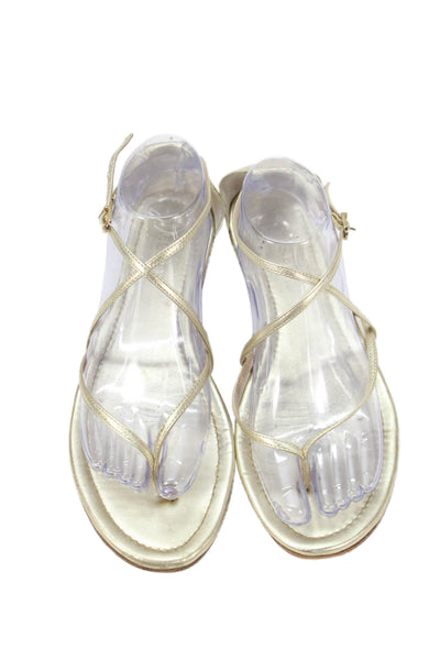 J Crew Womens Leather Thong Buckled Sandals Gold Size 9