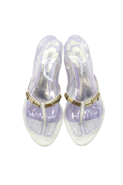 Pollini Womens Gold Tone Accents Kitten Heel Mules White Purple Size EUR 40
