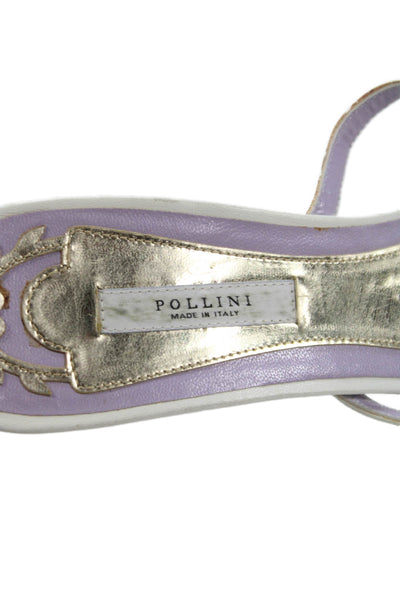 Pollini Womens Gold Tone Accents Kitten Heel Mules White Purple Size EUR 40