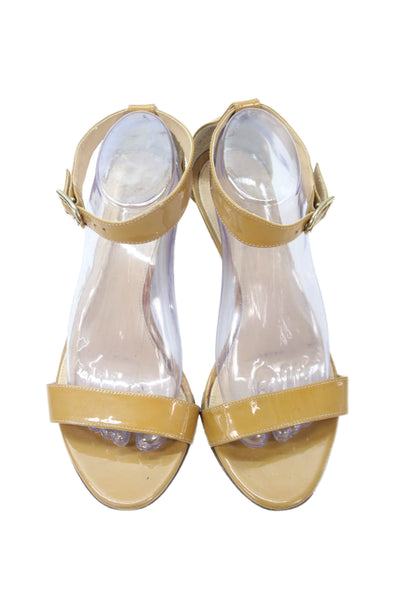 J Crew Womens Patent Leather Ankle Strap Wedge Heels Yellow Size 9