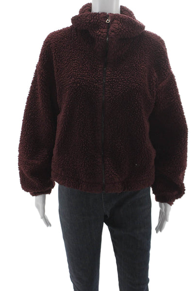 Lululemon Women Brown Fleece Drawstring High Neck Long Sleeve Jacket Size 8