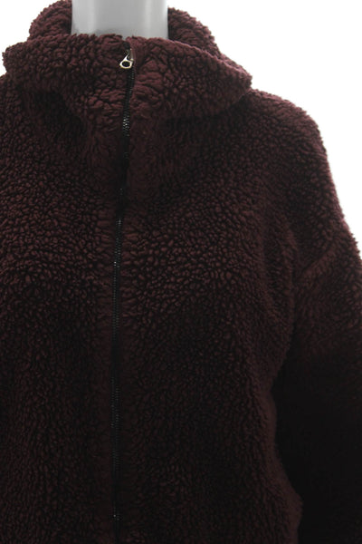 Lululemon Women Brown Fleece Drawstring High Neck Long Sleeve Jacket Size 8