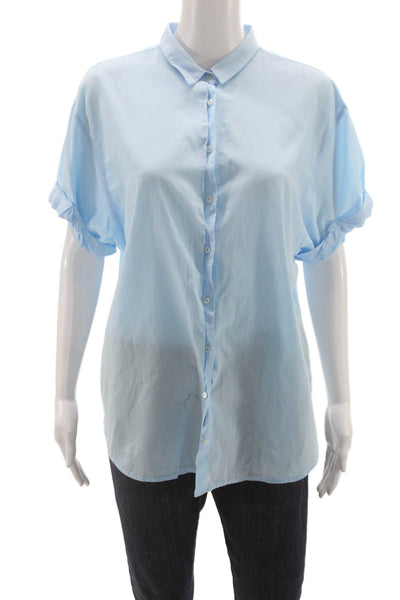 Xirena Women Light Blue Cotton Collared Short Sleeve Basic Button-Up Size S