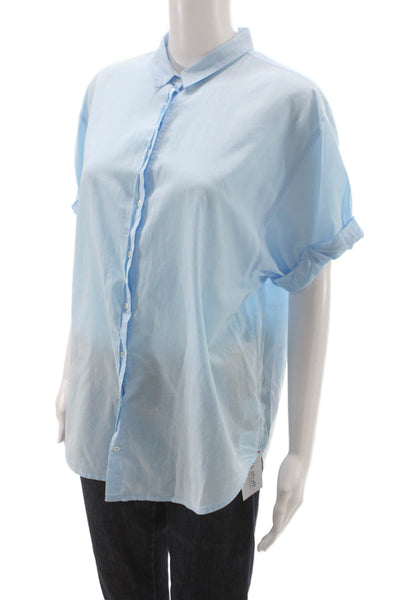 Xirena Women Light Blue Cotton Collared Short Sleeve Basic Button-Up Size S