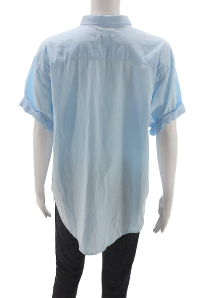 Xirena Women Light Blue Cotton Collared Short Sleeve Basic Button-Up Size S