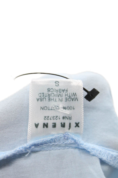 Xirena Women Light Blue Cotton Collared Short Sleeve Basic Button-Up Size S