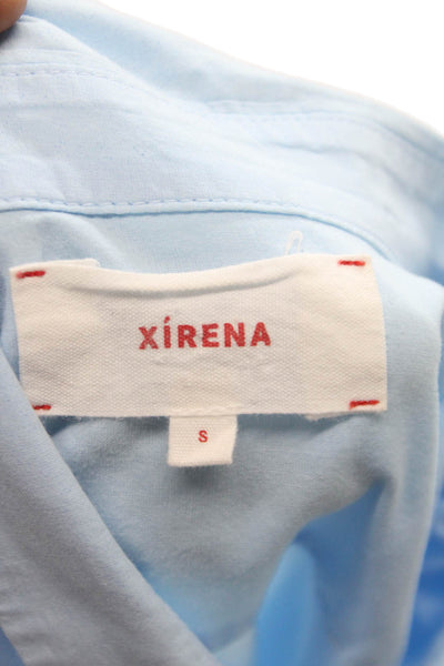 Xirena Women Light Blue Cotton Collared Short Sleeve Basic Button-Up Size S