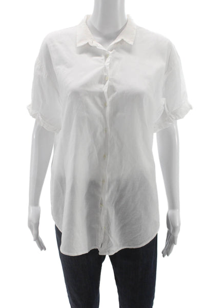 Xirena Women Basic White Button Up Cotton Collared Short Sleeve Blouse Size S