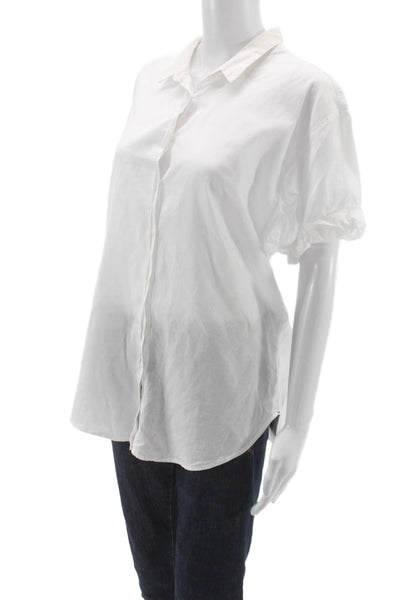 Xirena Women Basic White Button Up Cotton Collared Short Sleeve Blouse Size S