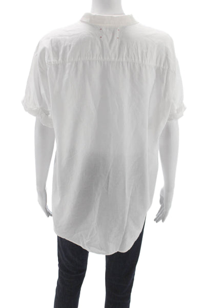 Xirena Women Basic White Button Up Cotton Collared Short Sleeve Blouse Size S