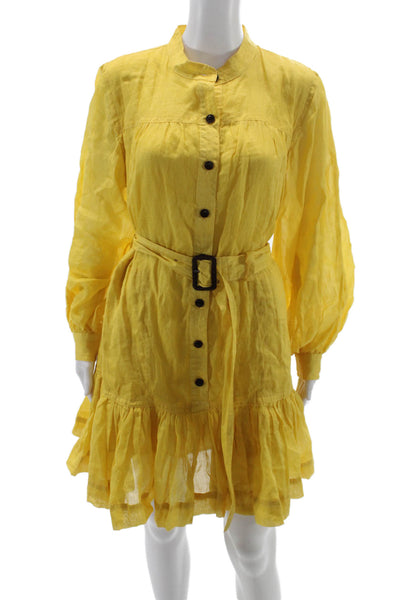 Banana Republic Women Shirt Dress Yellow Long Sleeve Mock Neck Size S