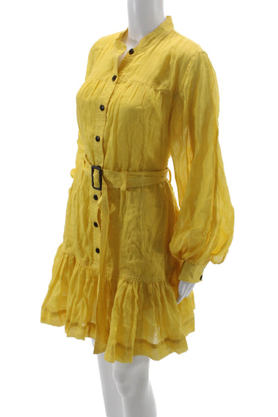 Banana Republic Women Shirt Dress Yellow Long Sleeve Mock Neck Size S