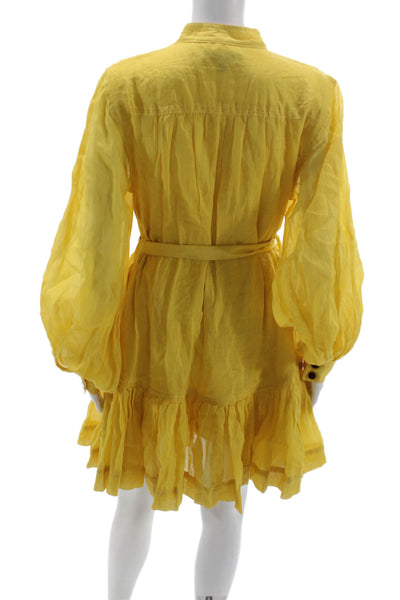 Banana Republic Women Shirt Dress Yellow Long Sleeve Mock Neck Size S
