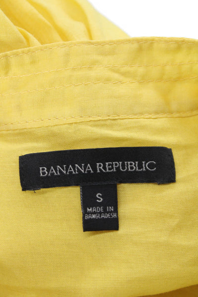 Banana Republic Women Shirt Dress Yellow Long Sleeve Mock Neck Size S