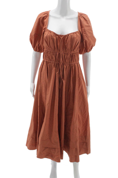 Ulla Johnson Women Fit & Flare Sundress Brown Square Neck Drawstring Size 4