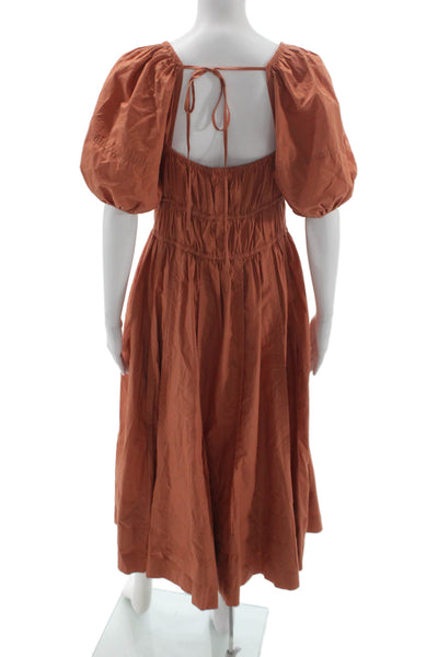 Ulla Johnson Women Fit & Flare Sundress Brown Square Neck Drawstring Size 4