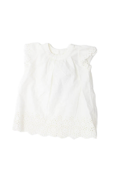 Bonpoint Girls Button Back Short Sleeve Cotton Dress White Size 12 Months
