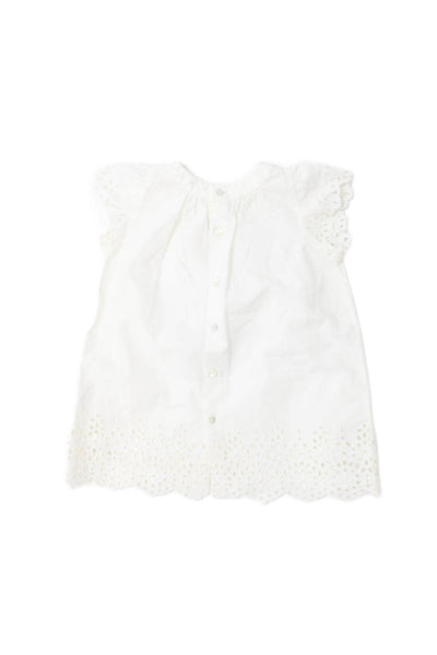 Bonpoint Girls Button Back Short Sleeve Cotton Dress White Size 12 Months