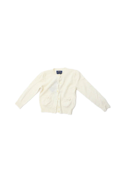 Polo Ralph Lauren Girls Button Up Bow Pocket Cashmere Cardigan Sweater White 3T