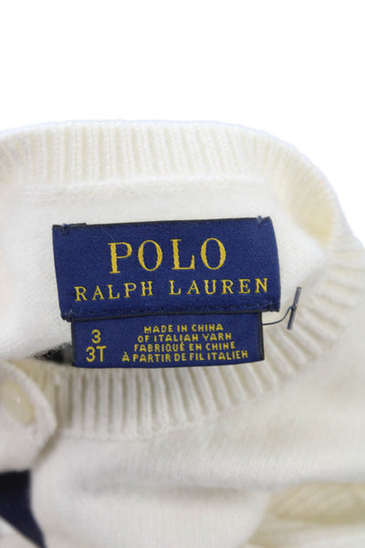 Polo Ralph Lauren Girls Button Up Bow Pocket Cashmere Cardigan Sweater White 3T