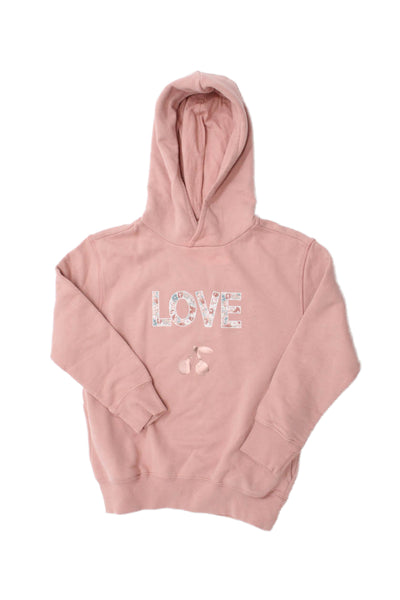 Bonpoint Girls Pullover Logo Floral Love Hoodie Sweatshirt Pink Cotton Size 8