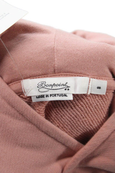 Bonpoint Girls Pullover Logo Floral Love Hoodie Sweatshirt Pink Cotton Size 8