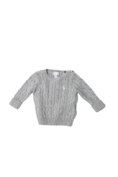 Ralph Lauren Boys Long Sleeve Crew Neck Cable Knit Sweater Gray Cotton Size 6M