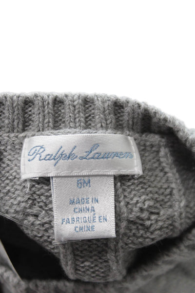 Ralph Lauren Boys Long Sleeve Crew Neck Cable Knit Sweater Gray Cotton Size 6M