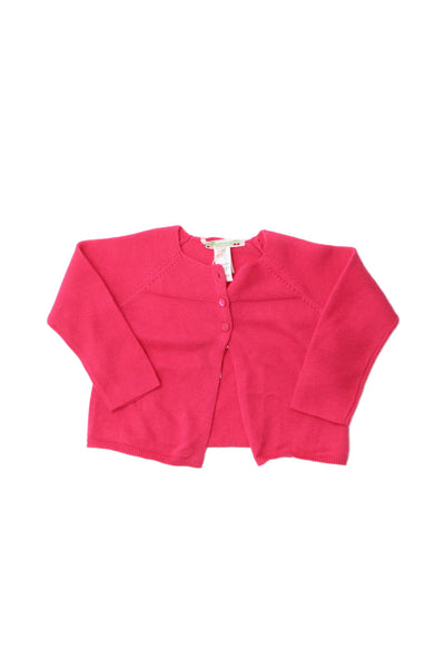 Bonpoint Girls Three Button Crew Neck Knit Cardigan Sweater Pink Size 18M