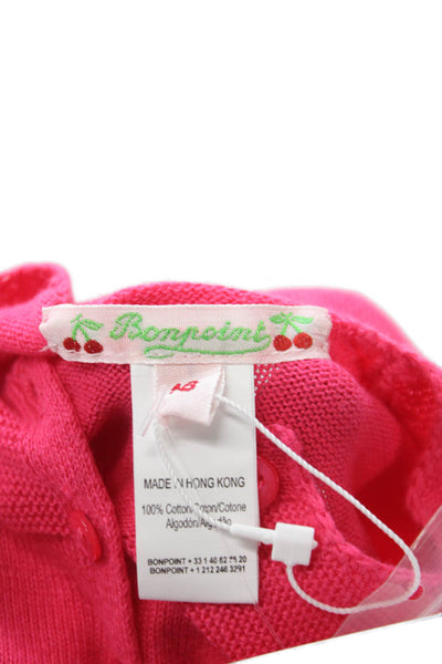 Bonpoint Girls Three Button Crew Neck Knit Cardigan Sweater Pink Size 18M